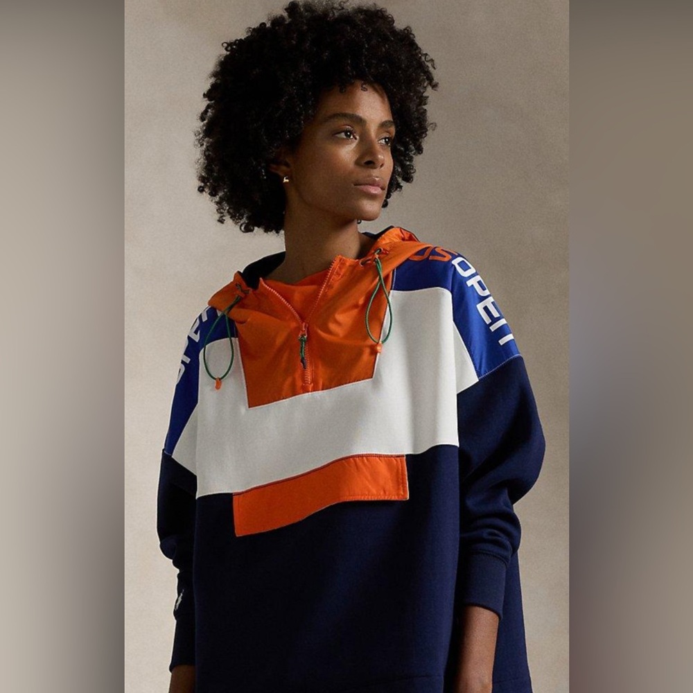 Polo by Ralph Lauren Navy, Orange & White Colorblock Teddy Pullover Jacket